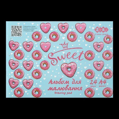Альбом для малювання DONUTS, А4, 24 арк., 120 г/м2, на скобі, рожевий, KIDS Line ZB.1432-10 фото