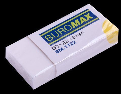 Ластик прямоугольный 50x23x9 мм, мягкий пластик, в инд. упаковке, белый BM.1122 фото
