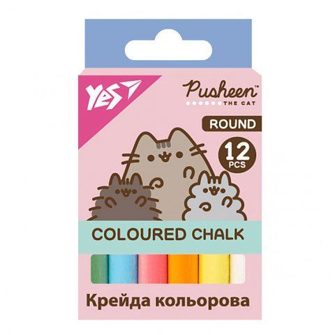 Крейда кольорова Yes Pusheen 12 штук кругла 400556 фото