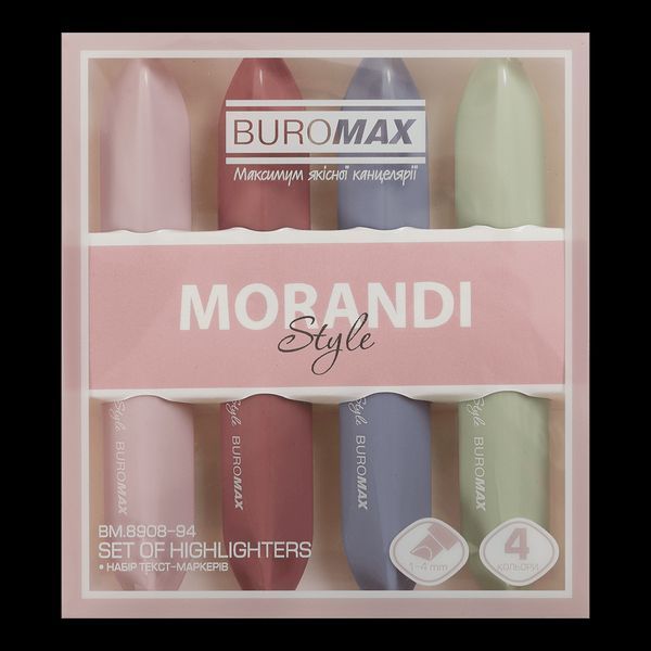 Набір із 4-х текст-маркерів MORANDI STYLE (маренго, оливковий, капучіно, пудровий), 1-4 мм BM.8908-94 фото