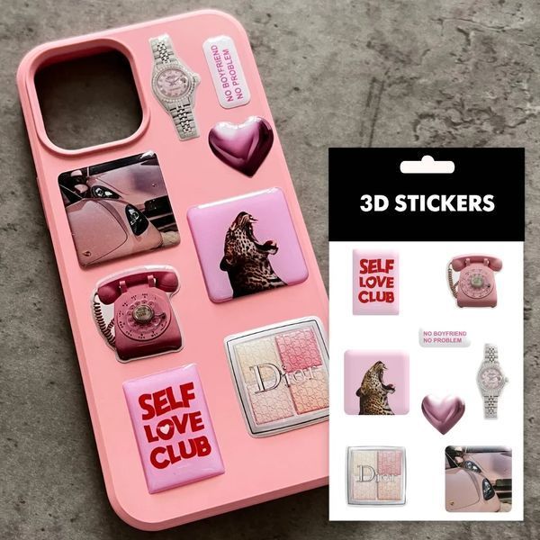 Объемные наклейки "Pink lover " Набір 8 стікерів SB-40 фото