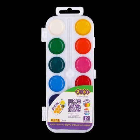 Водорозчинні акварельні фарби, 12 кольорів, білий, KIDS Line ZB.6544-08 фото