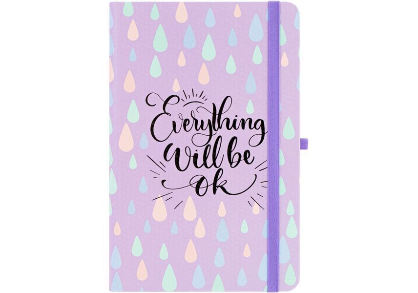 Діловий записник EVERYTHING OK, А5, тверда обкладинка папір, гумка, білий блок лінія O20812-42 фото
