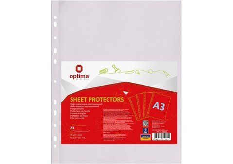 Файл для документів А3 Optima, 40 мкм, вертикальний, фактура "глянець" (50 шт/уп) O35111 фото