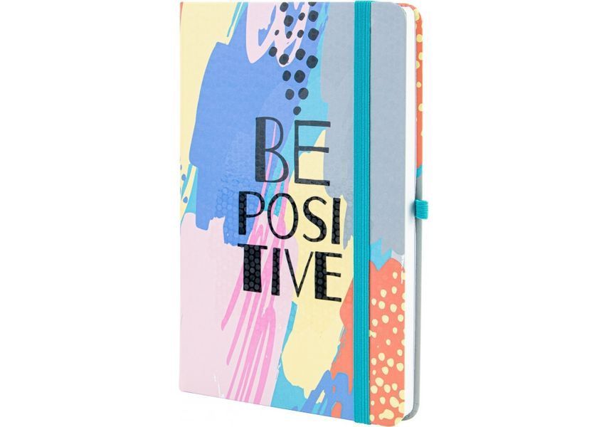 Діловий записник BE POSITIVE, А5, тверда обкладинка папір, гумка, білий блок лінія O20812-37 фото