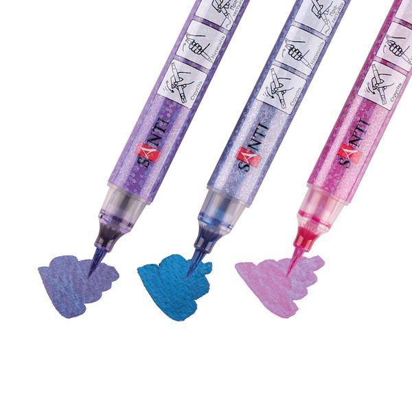 Набір маркерів акварельних SANTI Glitter Brush, відтінки фіолетового, 3 шт/уп. 390770 фото