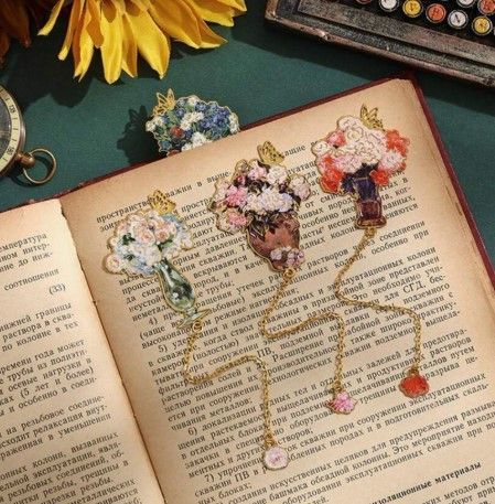 Металева закладка для книг, фігурна, квіти, персикова px-00450-04 фото