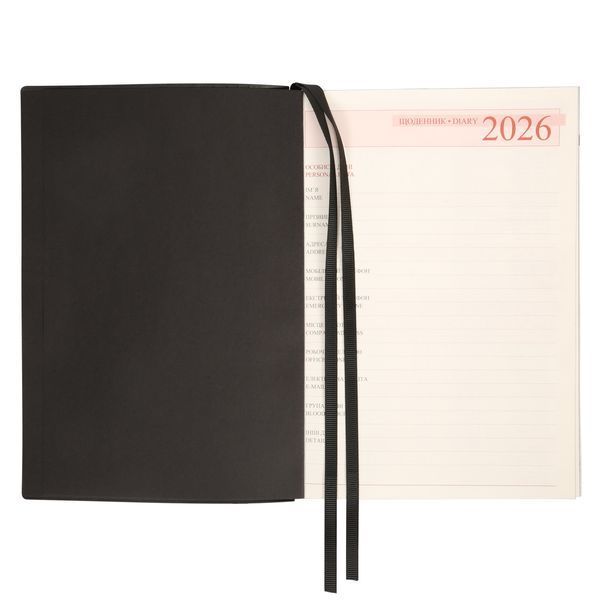 Щоденник А5 Leo Planner датований 2026 "Velvet", м'який, чорний, 368 сторінок 252638 фото