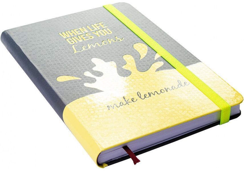 Деловая записная книжка LEMONADE, A5, твердая бумажная обложка, резинка, белый блок линия O20812-40 фото