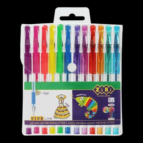 Набор из 12 гелевых ручек, NEON & GLITTER, в пластиковом пенале, KIDS Line ZB.2204-99 фото