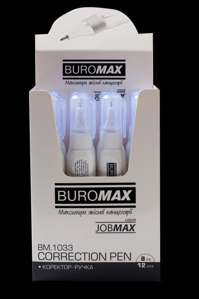 Коректор-ручка 8 мл, Jobmax, спиртова основа, металевий наконечник, BM.1033 фото