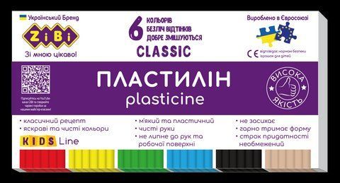 Пластилін CLASSIC 6 кольорів, 120г, KIDS Line ZB.6230 фото