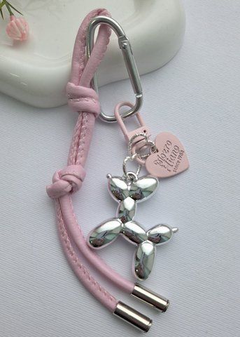 Брелок "Balloon Dog, срібний з рожевим канатиком px-00342-15 фото