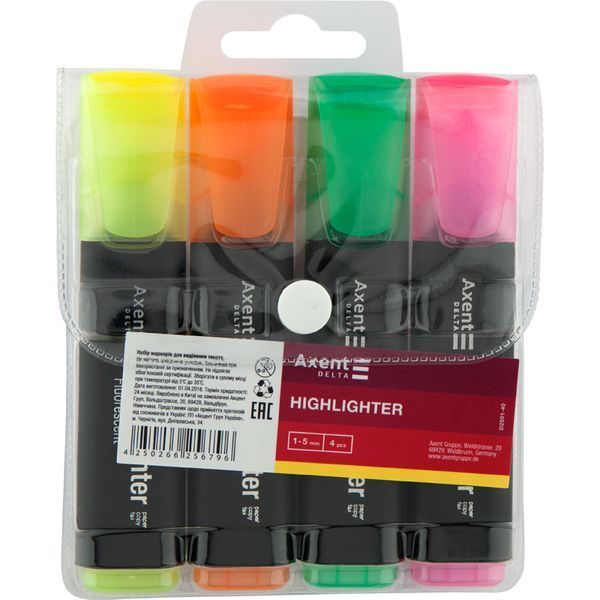 Маркер Highlighter D2501, 1-5 мм клиноп., набір з 4-х кол. d2501-40 фото